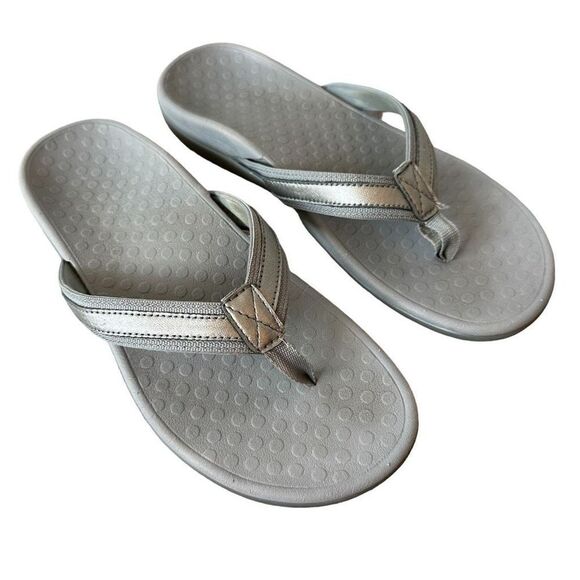 Vionic Tide II Toe Post Orthaheel Sandal Pewter Silver - Picture 1 of 9